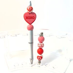 XOXO Heart Beaded Pen with Red and Pink Accents